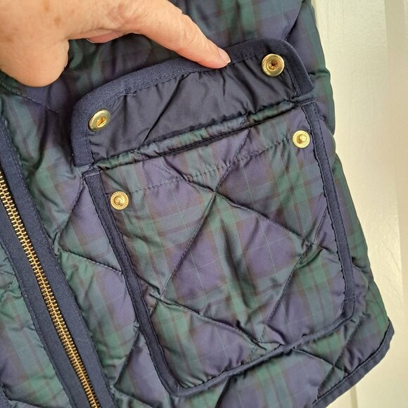 J Crew Vest Women's XXS Sleeveless Plaid Full Zip Down-Fill Quilted Blue Green - Picture 4 of 8